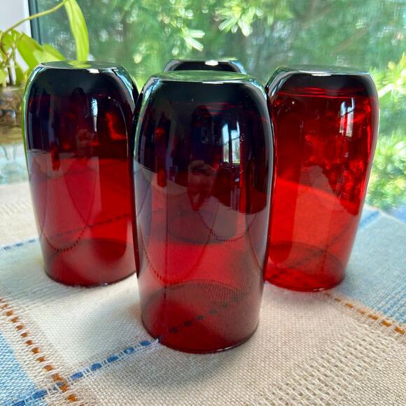 Vintage Ruby Red Glass Tumblers Set of 4, Cranberry Red Glasses - Picture 7 of 10